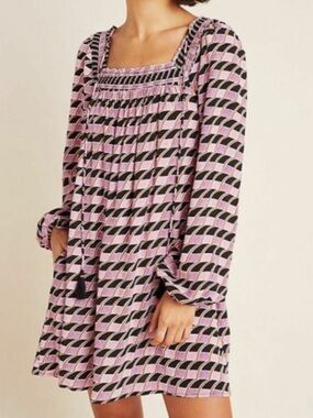 Maeve Anthropologie Adrienne Square Neck Geometric Boho Tunic Dress, NWOT Size M